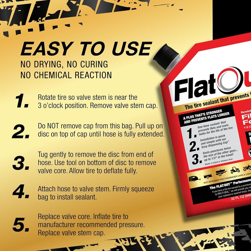 مانع تسرب الإطارات متعدد الأغراض للطرق الوعرة من FlatOut - يمنع ويصلح الإطارات المثقوبة - يسد التسريبات - يحتوي على كيفلر - مانع تسرب الإطارات بدون أنبوب - كيس 32 أونصة - عبوة من 1 - Image 5