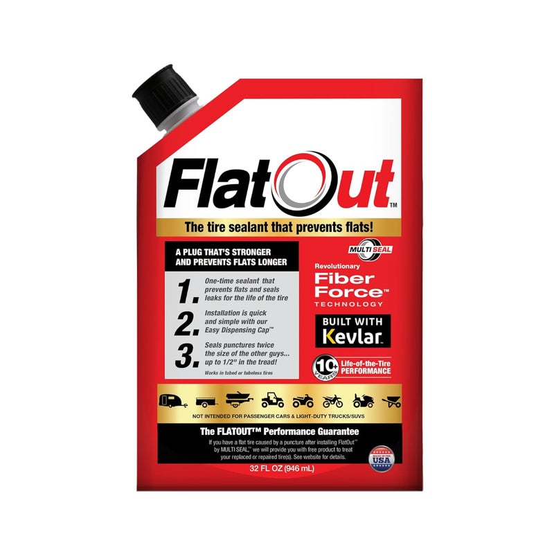 مانع تسرب الإطارات متعدد الأغراض للطرق الوعرة من FlatOut - يمنع ويصلح الإطارات المثقوبة - يسد التسريبات - يحتوي على كيفلر - مانع تسرب الإطارات بدون أنبوب - كيس 32 أونصة - عبوة من 1 - Image 1