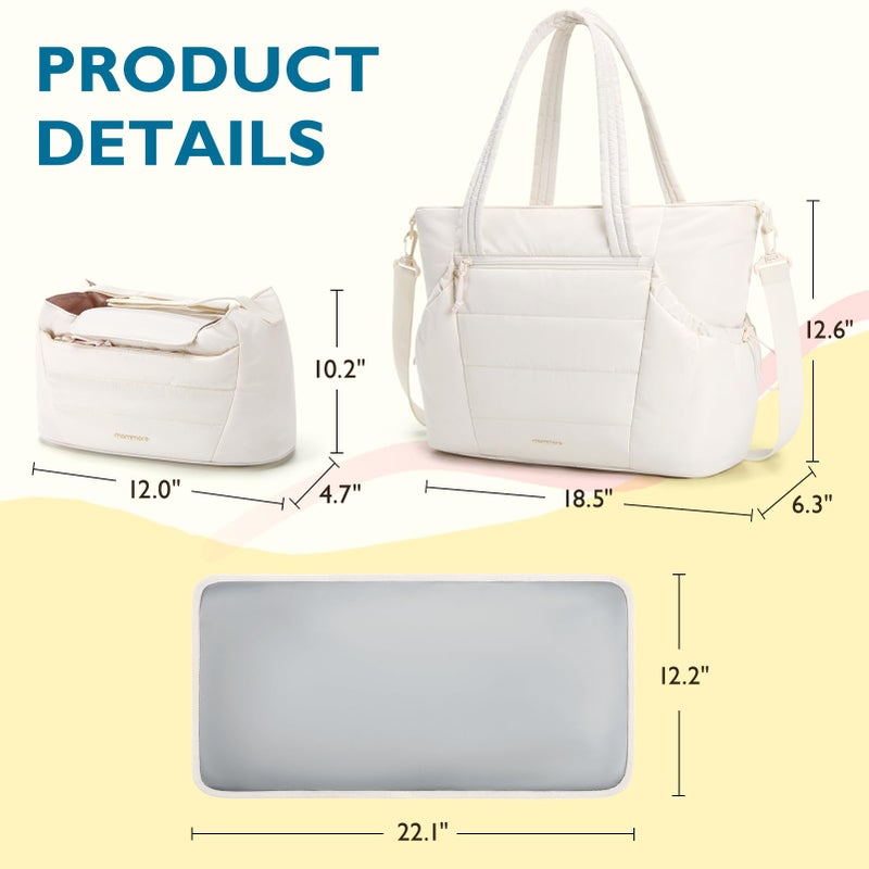 mommore Diaper Bag Tote with Stroller Organizer Puffer Bag Large Capacity Baby Bag 3 Pcs with Changing Pad for Travel, Hospital - Image 5