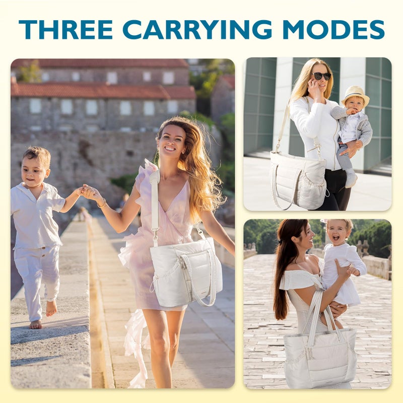 mommore Diaper Bag Tote with Stroller Organizer Puffer Bag Large Capacity Baby Bag 3 Pcs with Changing Pad for Travel, Hospital - Image 2