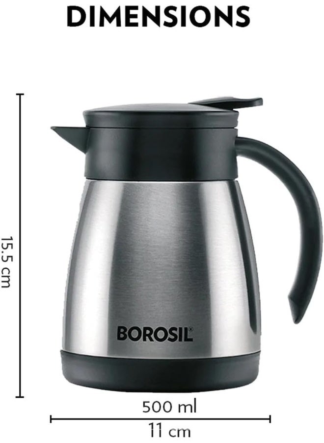Borosil Vacuum Insulated Stainless Steel Teapot Flask Vacuum Insulated Coffee Pot - 500 ml silver - Image 2