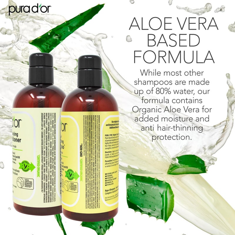 Pura d'or PURA D'OR Anti-Thinning Biotin Shampoo & Deep Moisturizing Conditioner Original Gold Label Set (16oz x2) Natural Earthy Scent, CLINICALLY TESTED Effective Results, DHT Blocker Thickening, Women & Men - Image 4