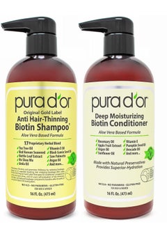 Pura d'or PURA D'OR Anti-Thinning Biotin Shampoo & Deep Moisturizing Conditioner Original Gold Label Set (16oz x2) Natural Earthy Scent, CLINICALLY TESTED Effective Results, DHT Blocker Thickening, Women & Men  - Image 1