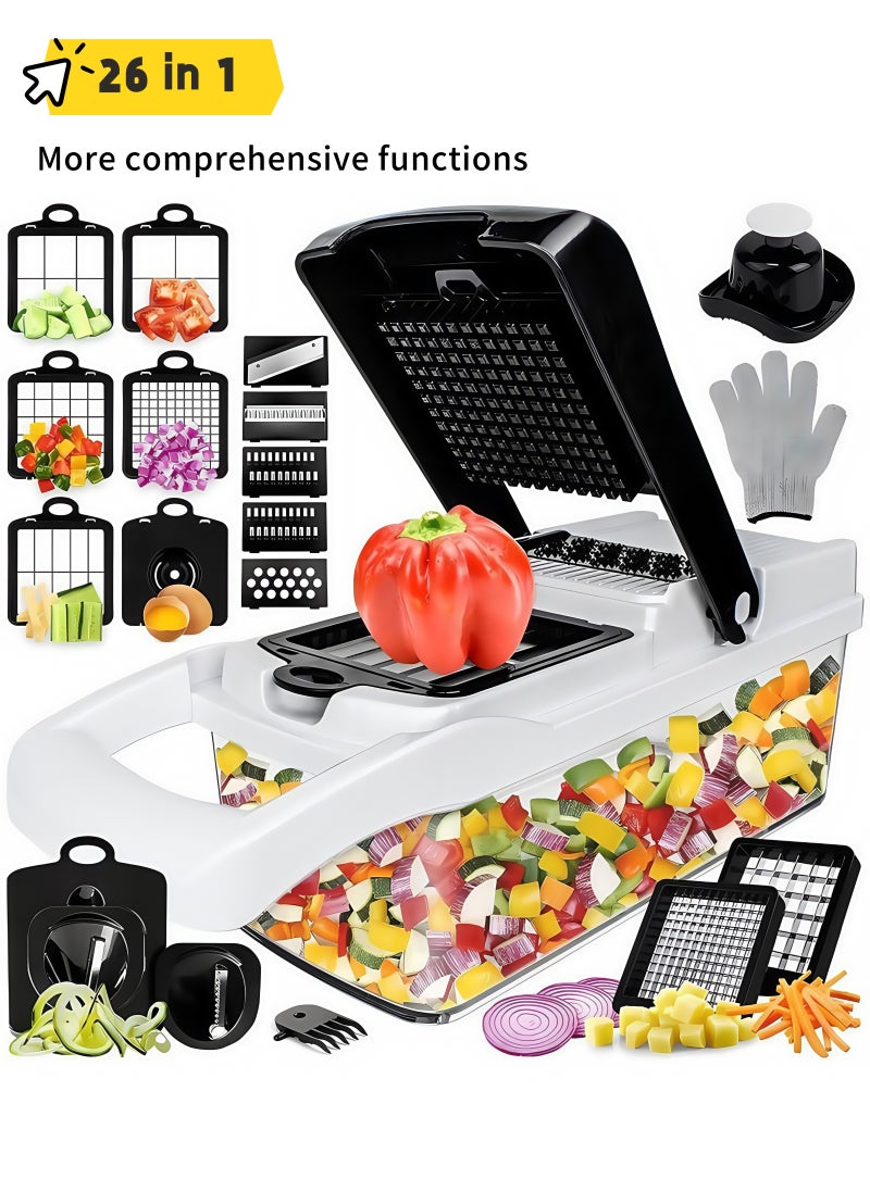 Generic Multifunctional 26-in-1 Food Cutter, Vegetable Chopper, Pro Onion Chopper, Kitchen Vegetable Slicer Dicer Cutter,Veggie Chopper With 13 Blades,Carrot and Garlic Chopper With Container  - Image 1