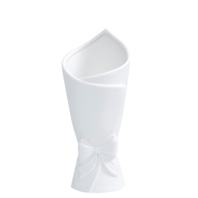 AASHDP Matte White Bowknot Ceramic Vase Modern Flower Vases for Home Decor Pampas Living Room Mantel Table Decoration Model B