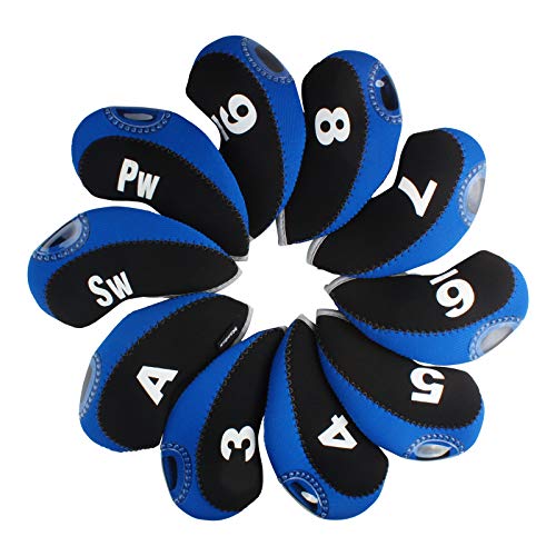 Andux Number Print Golf Iron Club Head Covers with Transparent Window 10pcs/Set Black/Blue - Image 2