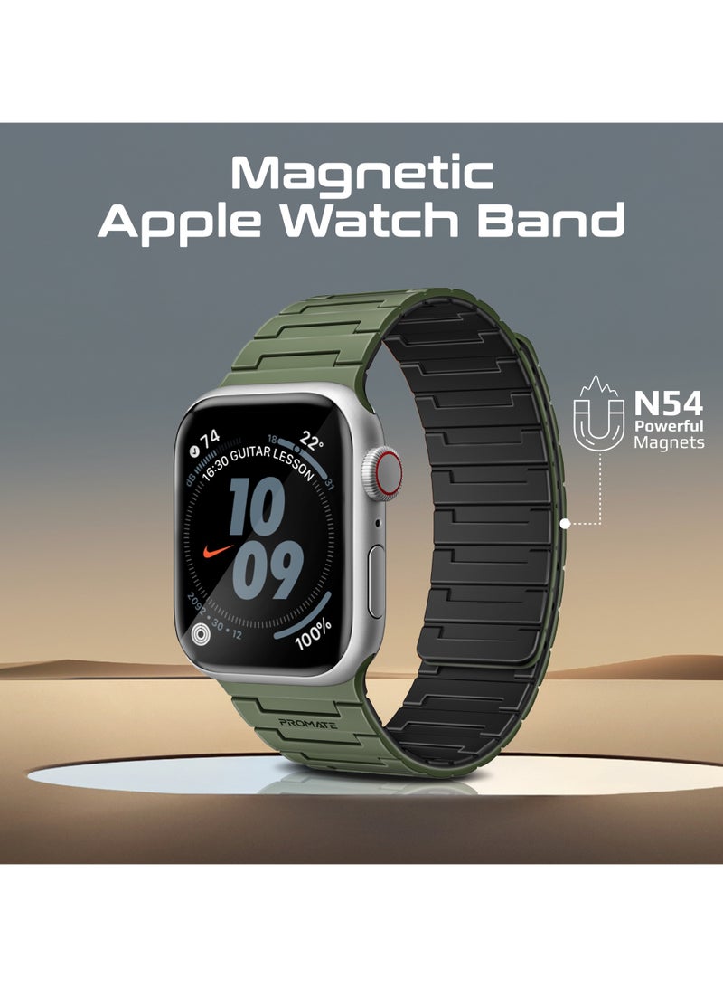 PROMATE Premium Magnetic Silicone Watch Band, Powerful N52+ Magnets, Scratch-Resistant UV-coated silicone, Compatible with All Apple Watch Sizes and Series Including Ultra, MagBand-MS Green - Image 1