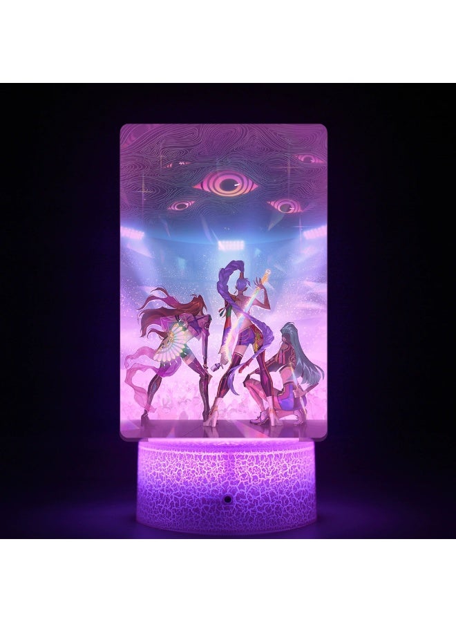 K-POP Demon Hunters Themed 16-Color Remote Control Night Light | Cracked Glass Lamp Base with USB Cable & Acrylic Insert