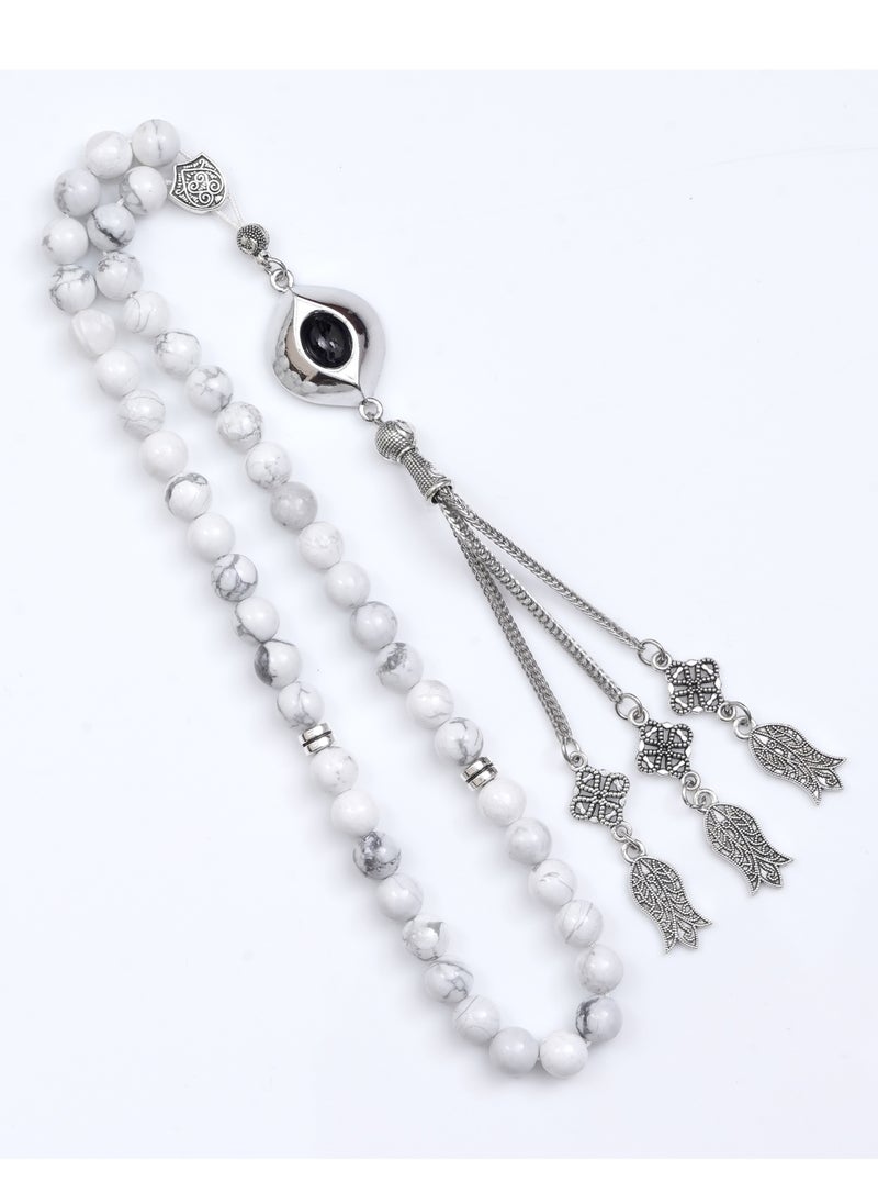 Subhati Prayer Beads ( Misbah ) with metal Parts and Hawolite Stone | 8 MM Beads - 45 Pcs| Hajarul aswad design  - Image 2