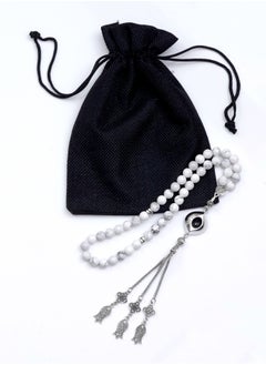 Subhati Prayer Beads ( Misbah ) with metal Parts and Hawolite Stone | 8 MM Beads - 45 Pcs| Hajarul aswad design  - Image 3