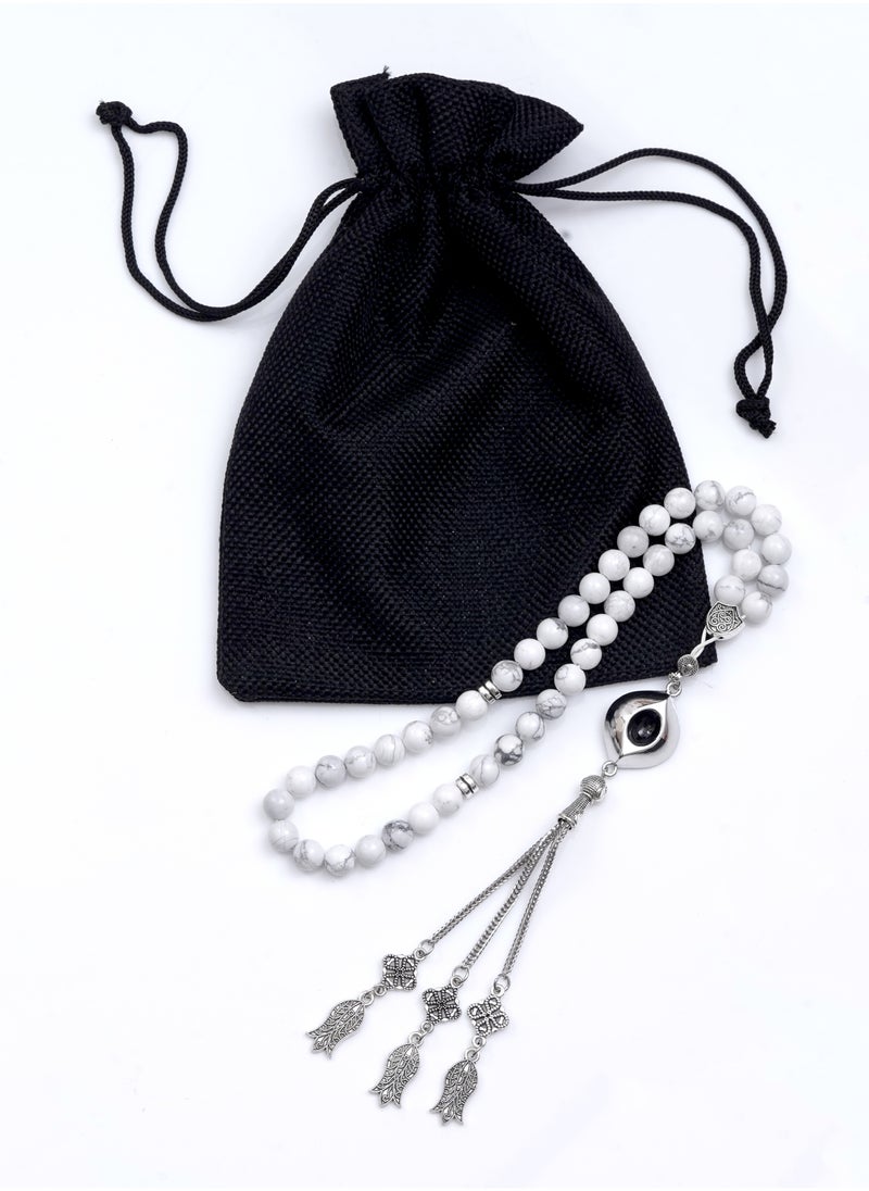 Subhati Prayer Beads ( Misbah ) with metal Parts and Hawolite Stone | 8 MM Beads - 45 Pcs| Hajarul aswad design  - Image 3