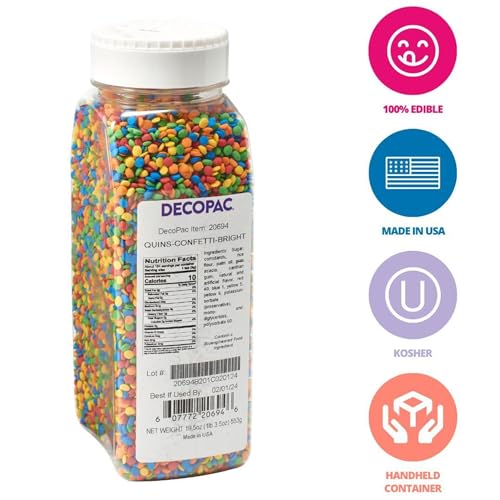 DECOPAC Quins Fancy Sprinkles, 19.5oz, Candy Sprinkles in Handheld Container, Edible Sprinkles For Celebration Cakes, Cupcakes, Cookies - Bright Confetti Quins - Image 2