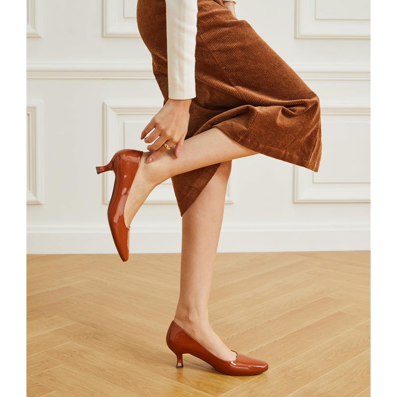 Trary Women's Kitten Heels Dress Pumps Classic Square Toe Shoes Casual Low Heels Closed Toe Pumps for Women Office Brown 6 - Image 2
