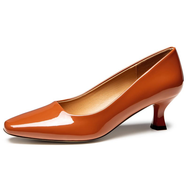 Trary Women's Kitten Heels Dress Pumps Classic Square Toe Shoes Casual Low Heels Closed Toe Pumps for Women Office Brown 6 - Image 1