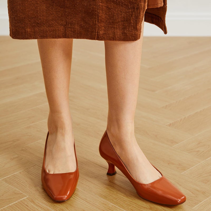 Trary Women's Kitten Heels Dress Pumps Classic Square Toe Shoes Casual Low Heels Closed Toe Pumps for Women Office Brown 6 - Image 3
