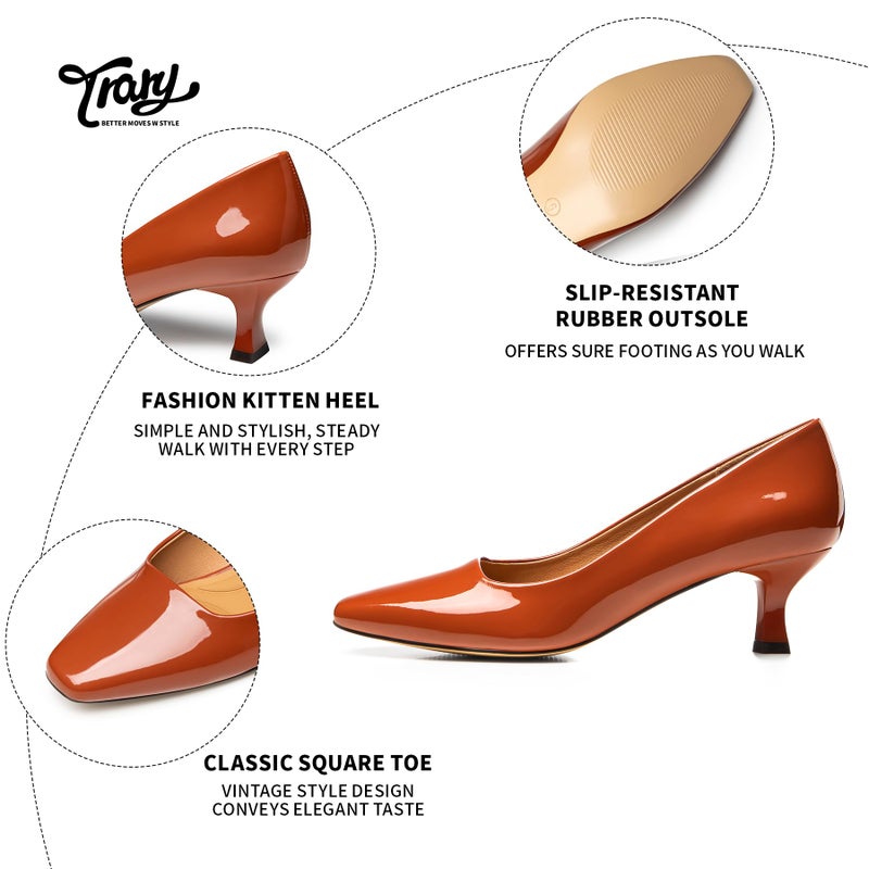 Trary Women's Kitten Heels Dress Pumps Classic Square Toe Shoes Casual Low Heels Closed Toe Pumps for Women Office Brown 6 - Image 4
