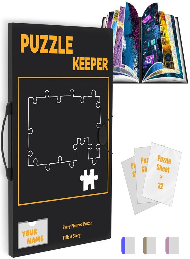 Doerpuz Puzzle Storage Folder with Labeling Tabs & Name Card Pocket, Portable Puzzle Holder for 1000 Piece Jigsaws with Handle, 28.3 * 21in(Inner Page),Black Storage Book - Image 1
