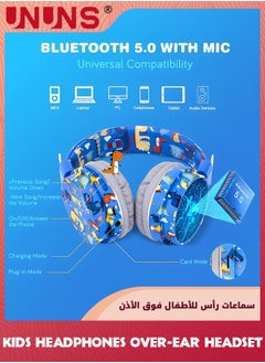 UNUNS Bluetooth Kids Headphones With Mic,Cartoon Wireless Headsets,85dB Volume Limited Hearing Protection,Stereo Over-Ear Headphones For Boys Girls,For Cellphones Tablet School Travel,Blue Dinosaur  - Image 4