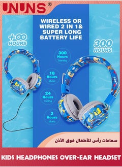 UNUNS Bluetooth Kids Headphones With Mic,Cartoon Wireless Headsets,85dB Volume Limited Hearing Protection,Stereo Over-Ear Headphones For Boys Girls,For Cellphones Tablet School Travel,Blue Dinosaur  - Image 5