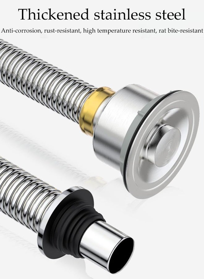 DUNISO Bathroom and Kitchen Stainless Steel Sink Drain Pipe,High Temperature Resistance and Odor Prevention kitchen Sink Drain Kit,Thicken P Trap Sink Drain Pipe,Integrated Wash Basin Sink Drain Pipe，60cm - Image 3
