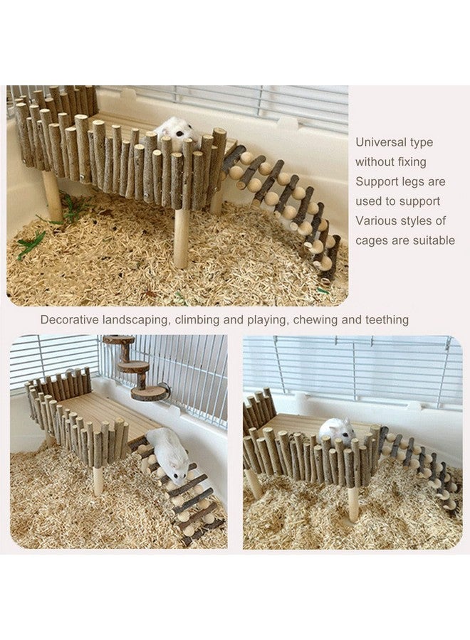 فوكتي ألعاب تسلق الهامستر، نشاط ملعب خشبي من طبقتين للهامستر مع جسر، ألعاب مضغ خشبية للحيوانات الأليفة الصغيرة، نشاط تسلق السلم للأقزام (نوع عالمي) - Image 3