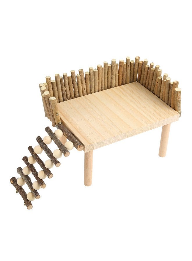 فوكتي ألعاب تسلق الهامستر، نشاط ملعب خشبي من طبقتين للهامستر مع جسر، ألعاب مضغ خشبية للحيوانات الأليفة الصغيرة، نشاط تسلق السلم للأقزام (نوع عالمي) - Image 1