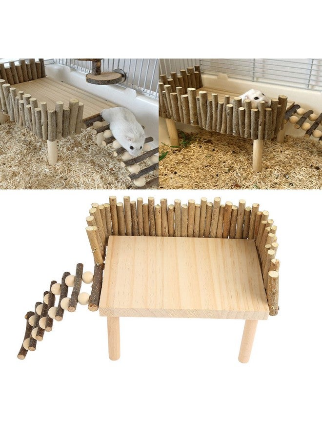 فوكتي ألعاب تسلق الهامستر، نشاط ملعب خشبي من طبقتين للهامستر مع جسر، ألعاب مضغ خشبية للحيوانات الأليفة الصغيرة، نشاط تسلق السلم للأقزام (نوع عالمي) - Image 5