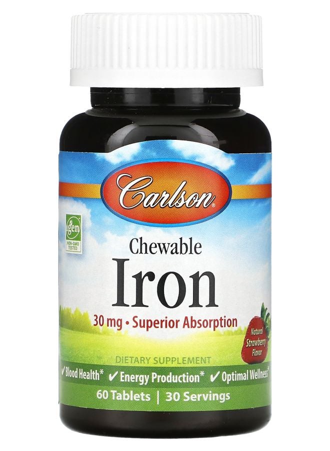 حديد قابل للمضغ بنكهة الفراولة 30 ملغ 60 قرص