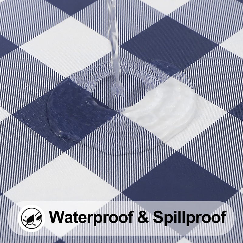 smiry Rectangle Picnic Table Cloth, Elastic Waterproof Fitted Vinyl Tablecloths, Flannel Backed Buffalo Plaid Table Covers for Dining, Camping, Outdoor (White and Navy, 30" x 72") - Image 3