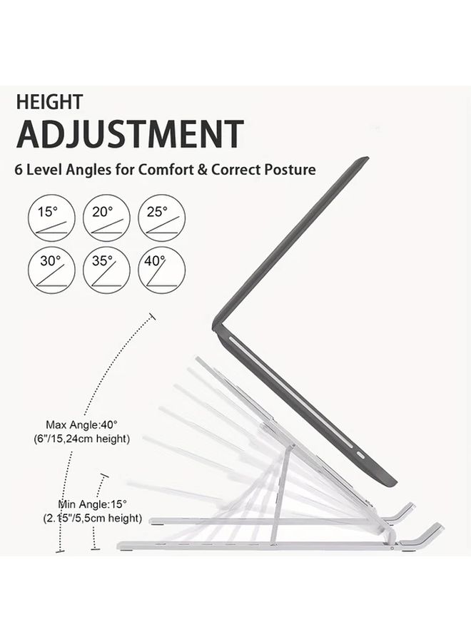 Silvery Aluminum Adjustable Laptop Stand Foldable Ergonomic Riser For 10 15 6 Inch - Image 5