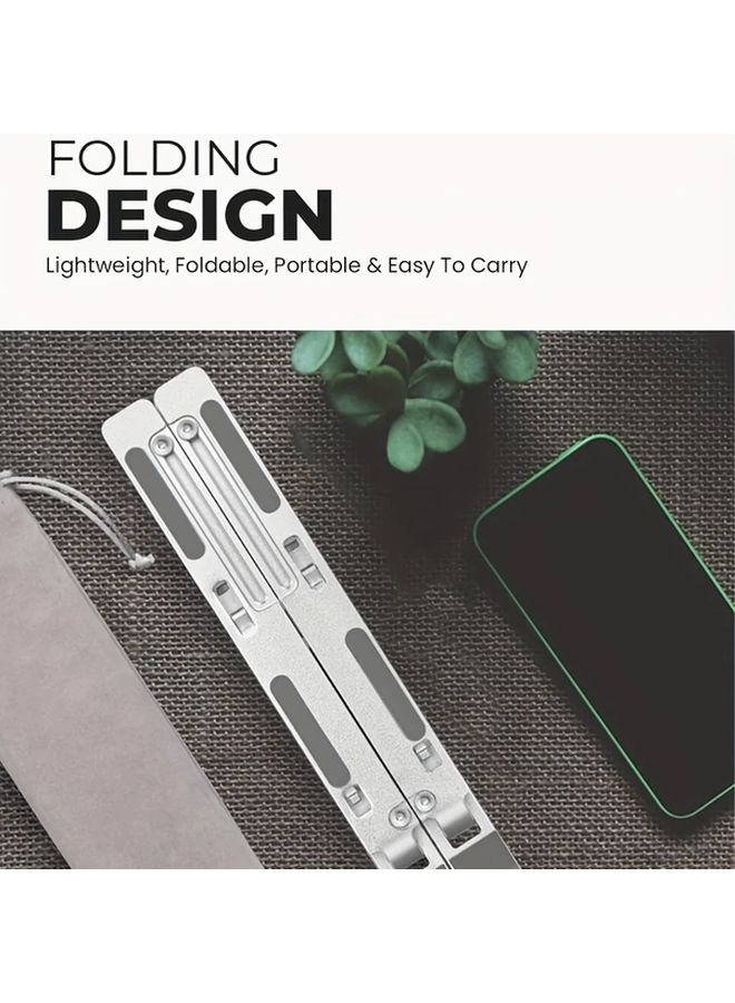 Silvery Aluminum Adjustable Laptop Stand Foldable Ergonomic Riser For 10 15 6 Inch - Image 3
