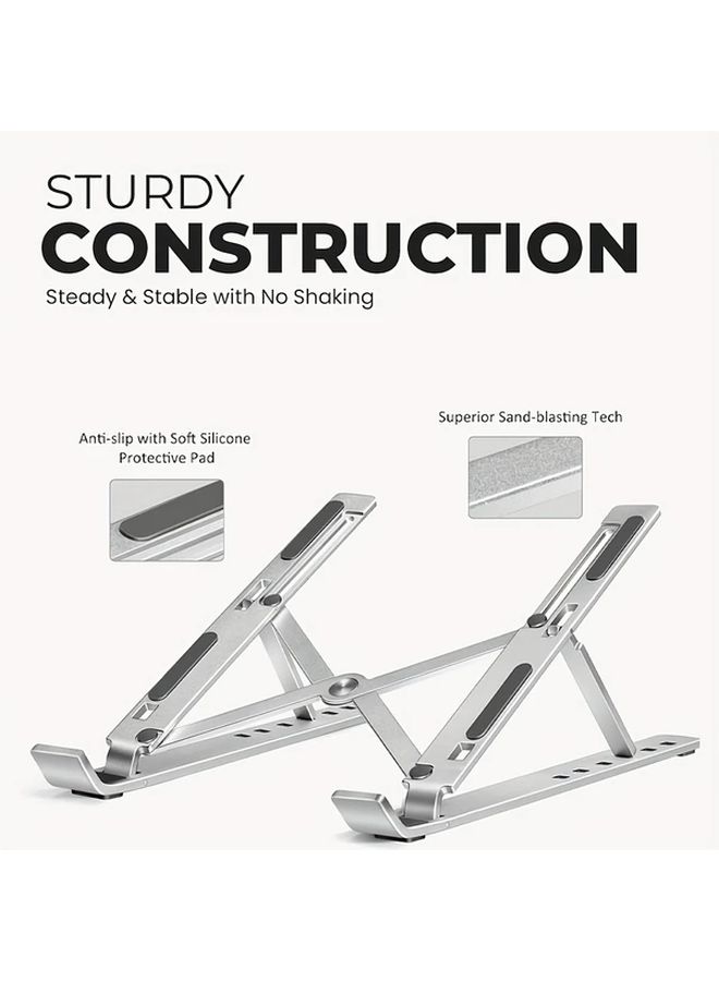 Silvery Aluminum Adjustable Laptop Stand Foldable Ergonomic Riser For 10 15 6 Inch - Image 4