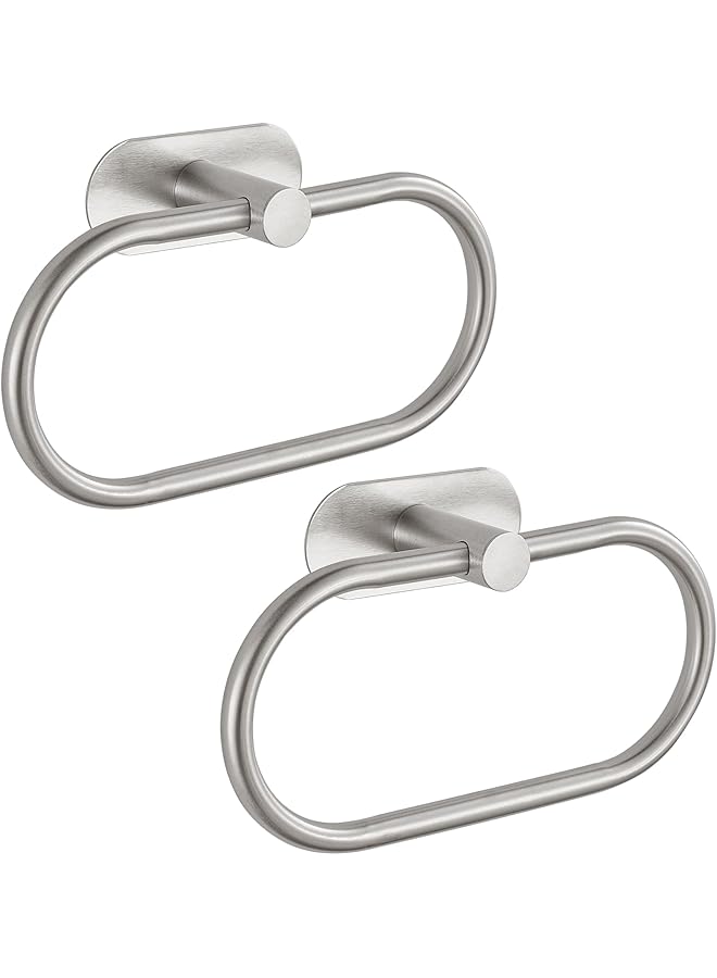 Towel Bar/Bath Towel Ring, Self Adhesive Hand Towel Ring for Bathroom, Stainless Steel Sticky Hand Towel Holder, No Drilling Modern Round Towel Hanger Wall Mounted (2 Pack, Brushed Nickel)