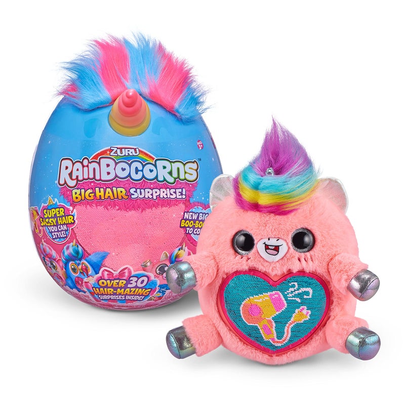 Rainbocorns Big Hair Surprise (Unicorn) by ZURU Cuddle Plush Stuffed Animal, 30+ Surprises, Collectible Baby Booboocorns, Hair Accessories, Charm Bracelets, Stickers, Ages 3+ (Unicorn) - Image 1
