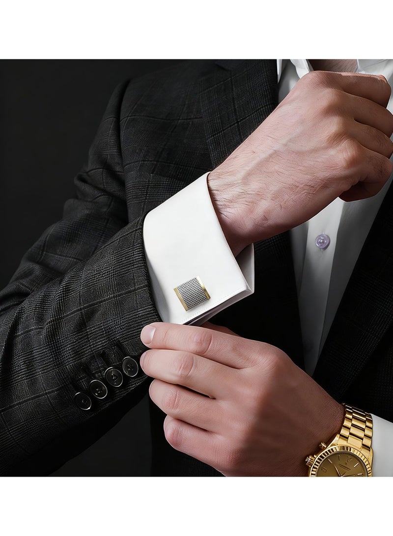 HomeNoor Gold Textured Square Cufflinks, Elegant Formal French Cufflinks for Business, Wedding and Daily Wear, Stylish Shirt Cuff Links for Special Events, Perfect Gift  Idea for Men & Women - Image 3