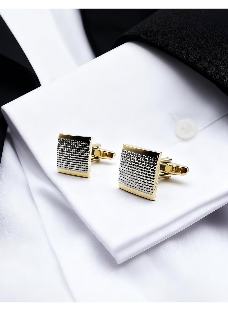 HomeNoor Gold Textured Square Cufflinks, Elegant Formal French Cufflinks for Business, Wedding and Daily Wear, Stylish Shirt Cuff Links for Special Events, Perfect Gift  Idea for Men & Women - Image 1