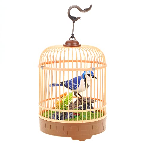 PowerTRC Singing Chirping Bird in Cage Realistic Sounds Movements Sound Activated Battery Operated Great Desk and Room Accessory Pet Caged Bird Toy 10 x 7 - Image 1