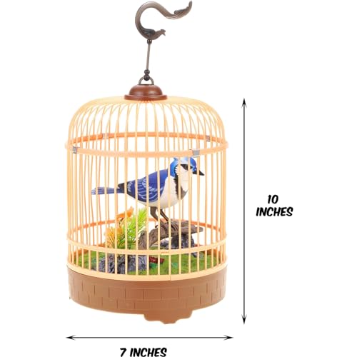 PowerTRC Singing Chirping Bird in Cage Realistic Sounds Movements Sound Activated Battery Operated Great Desk and Room Accessory Pet Caged Bird Toy 10 x 7 - Image 5