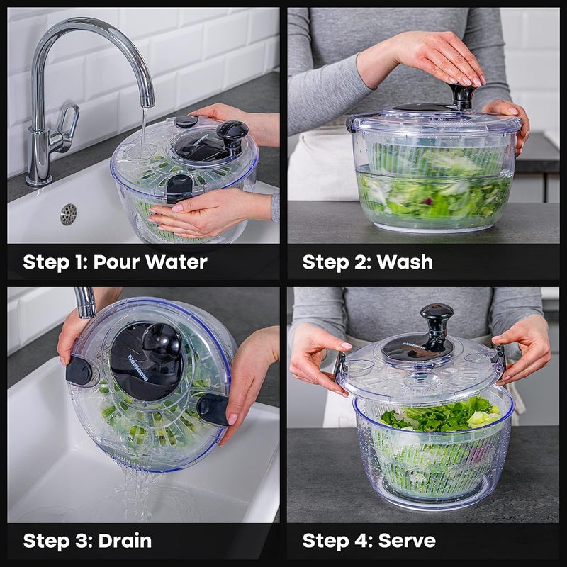 Joined Salad Spinner with Storage Lid, Drain, Bowl, and Colander - Quick and Easy Multi-Use Lettuce Spinner, Vegetable Dryer, Fruit Washer, Pasta and Fries Spinner - 3.7 Qt - Image 4