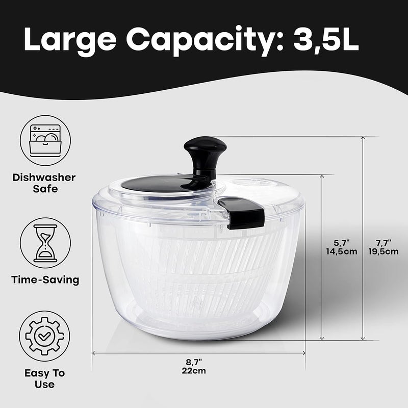 Joined Salad Spinner with Storage Lid, Drain, Bowl, and Colander - Quick and Easy Multi-Use Lettuce Spinner, Vegetable Dryer, Fruit Washer, Pasta and Fries Spinner - 3.7 Qt - Image 3