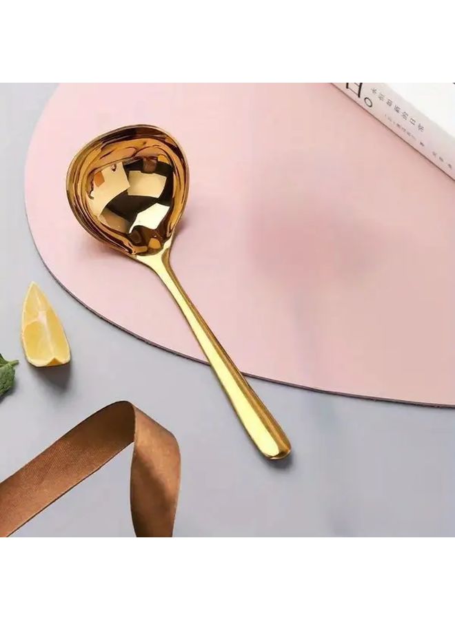 Golden Stainless Steel Soup Serving Spoon Long Handle Thickened Polished Finish Durable Cutlery - Image 1