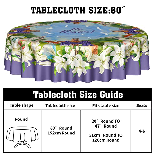 Giwawa Easter Tablecloth Round 60 inch He is Risen Decorative Table Cloth Cover for Circular Dining Easter Cross Decorations Home Farmhouse Holidays Party Dinner Indoor Outdoor Easter Purple Cross - Image 3