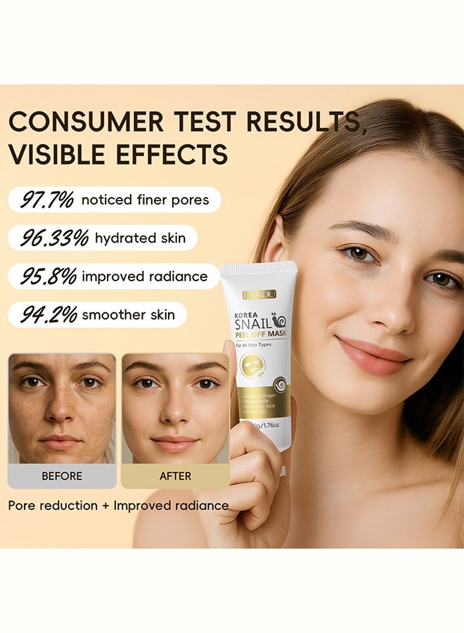 Laikou Korea Snail Peel Off Mask, with Collagen Niacinamide & Hyaluronic Acid, Deep Cleansing & Brightening Face Mask for All Skin Types, 50g - Image 3