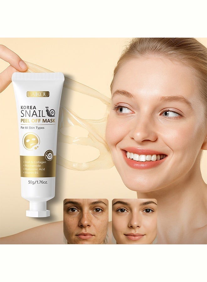 Laikou Korea Snail Peel Off Mask, with Collagen Niacinamide & Hyaluronic Acid, Deep Cleansing & Brightening Face Mask for All Skin Types, 50g - Image 1