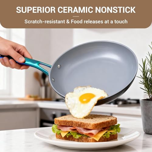 Ammeloo 17 Pcs Ceramic Cookware Set, Induction Pots and Pans Set Non Stick, Premium Colored Stay Cool Handle, Non Toxic PFOA PFOS Free, Oven Safe & Compatible with All Stovetops, Black - Image 3