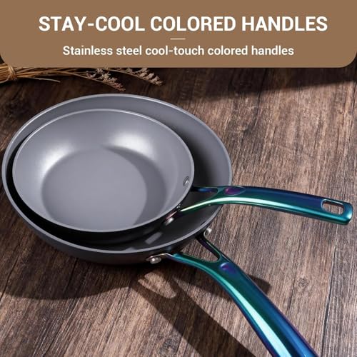 Ammeloo 17 Pcs Ceramic Cookware Set, Induction Pots and Pans Set Non Stick, Premium Colored Stay Cool Handle, Non Toxic PFOA PFOS Free, Oven Safe & Compatible with All Stovetops, Black - Image 5