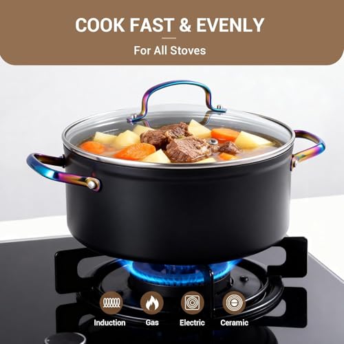 Ammeloo 17 Pcs Ceramic Cookware Set, Induction Pots and Pans Set Non Stick, Premium Colored Stay Cool Handle, Non Toxic PFOA PFOS Free, Oven Safe & Compatible with All Stovetops, Black - Image 4