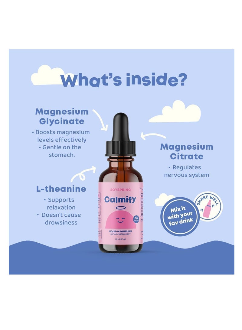 Magnesium Citrate & Glycinate Liquid for Kids – Sugar & Gluten-Free Supplement with L-Theanine & Chamomile – Supports Kids & Teens (1 fl oz, 30 Servings)