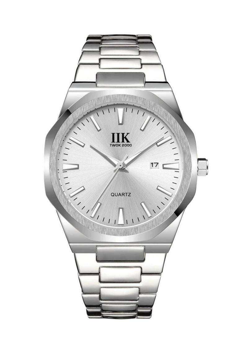 IIK Collection Men's Wrist Watch, Silver Band with Silver Dial, And silver edges