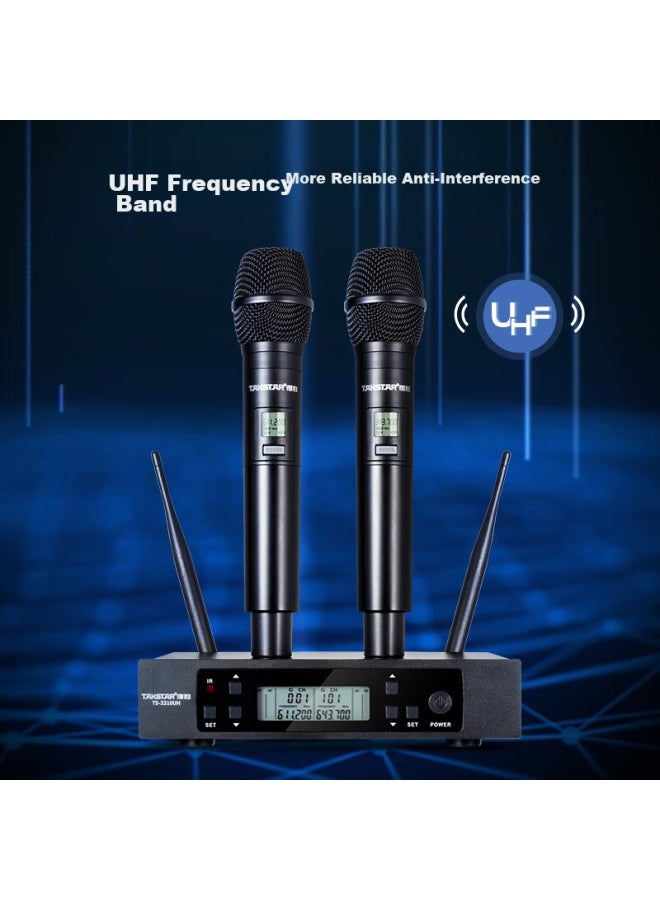 TAKSTAR نظام ميكروفون لاسلكي مزدوج تاكستار TS-3310UH، ميكروفون يدوي احترافي للكاريوكي في المنزل للاجتماعات، العروض المسرحية، أسود - Image 2